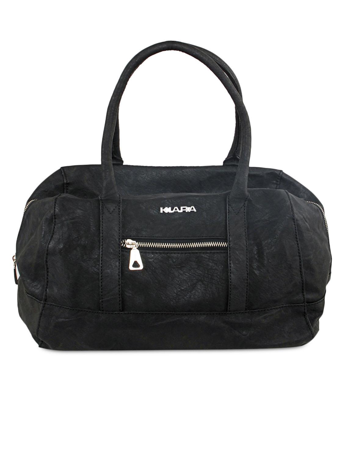Solid Black Leatherette Tote Handbag - By