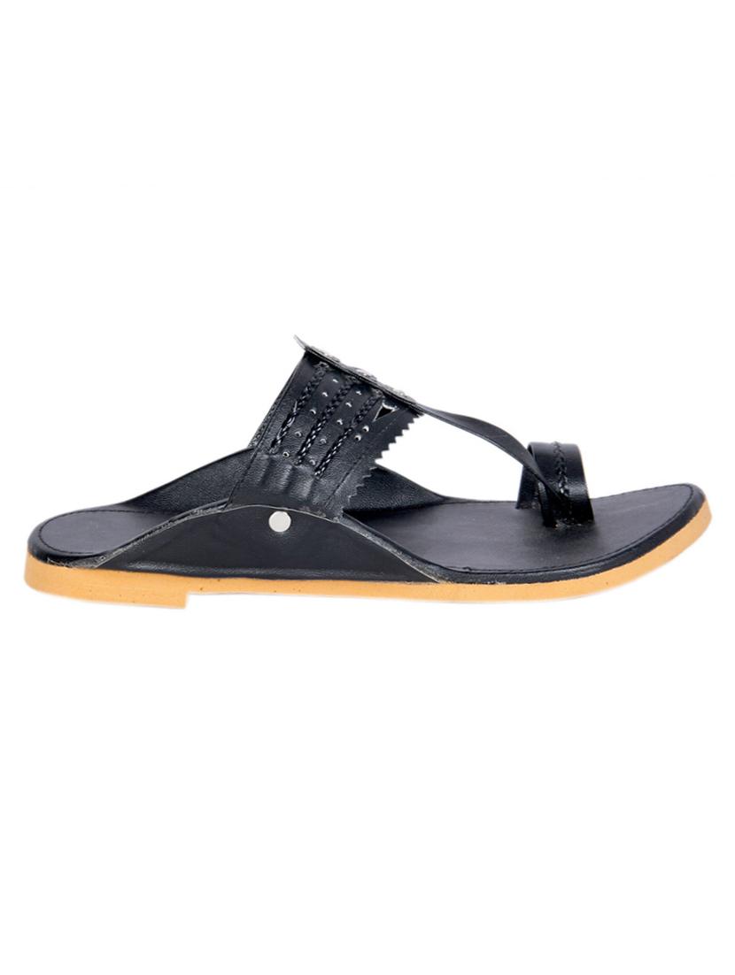 black leatherette kolhapuri slipper - 12347703 - Zoom Image - 2