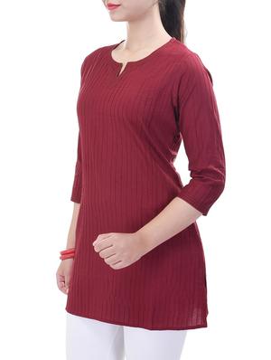 maroon cotton straight kurti - 12352703 - Standard Image - 2