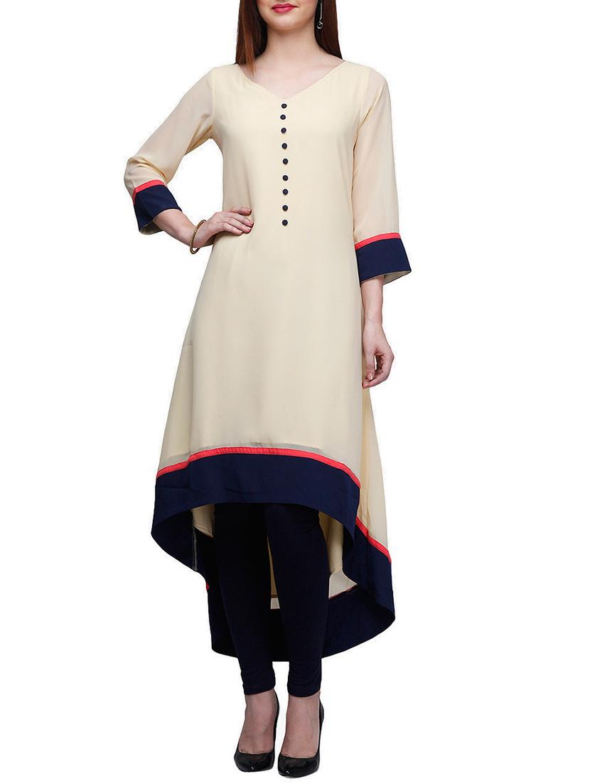 Beige Rayon Highlow Kurta - By