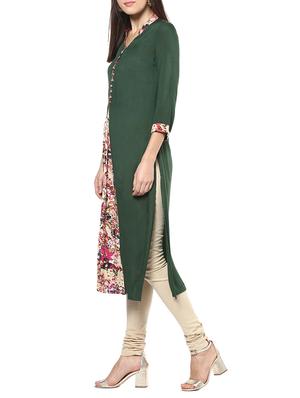 green viscose straight kurta - 12377148 - Standard Image - 2