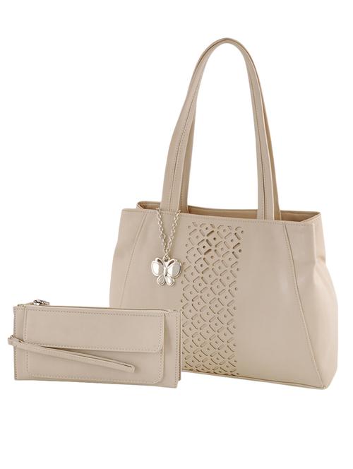 beige leatherette handbag and clutch combo - 12379289 - Standard Image - 1