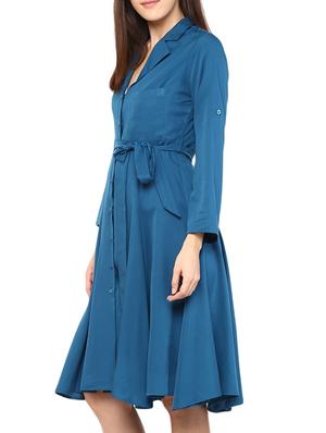 solid blue crepe shirt dress - 12392080 - Standard Image - 2