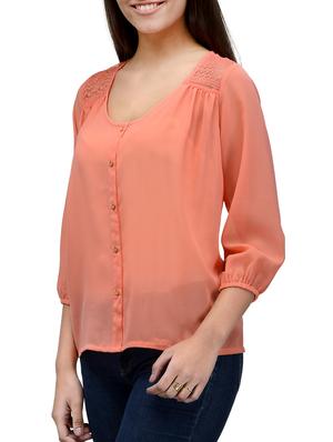 solid peach georgette regular shirt - 12394195 - Standard Image - 2