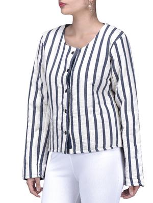 white and navy blue striped cotton jacket - 1239790 - Standard Image - 2