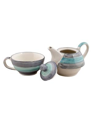 VarEesha Twirling Green Hand crafted By Rural Artisans Ceramic Cup with Kettle Set of 2 - 12399431 - Standard Image - 2
