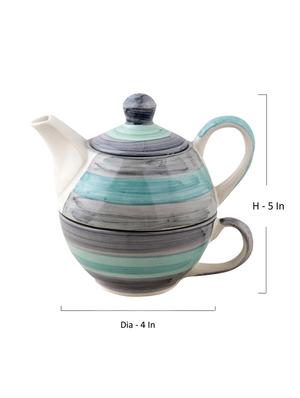 VarEesha Twirling Green Hand crafted By Rural Artisans Ceramic Cup with Kettle Set of 2 - 12399431 - Standard Image - 5