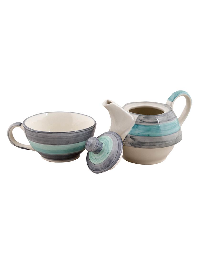 VarEesha Twirling Green Hand crafted By Rural Artisans Ceramic Cup with Kettle Set of 2 - 12399431 - Zoom Image - 2