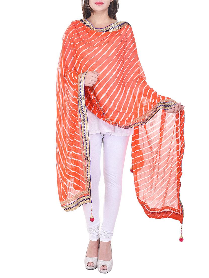 Orange Chiffon Leheriya Dupatta - By