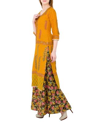 mustard cotton straight kurta - 12410185 - Standard Image - 2