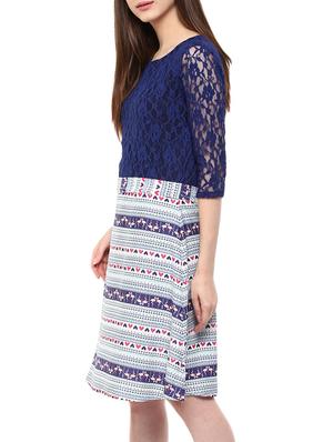 blue printed crepe a-line dress - 12424014 - Standard Image - 2