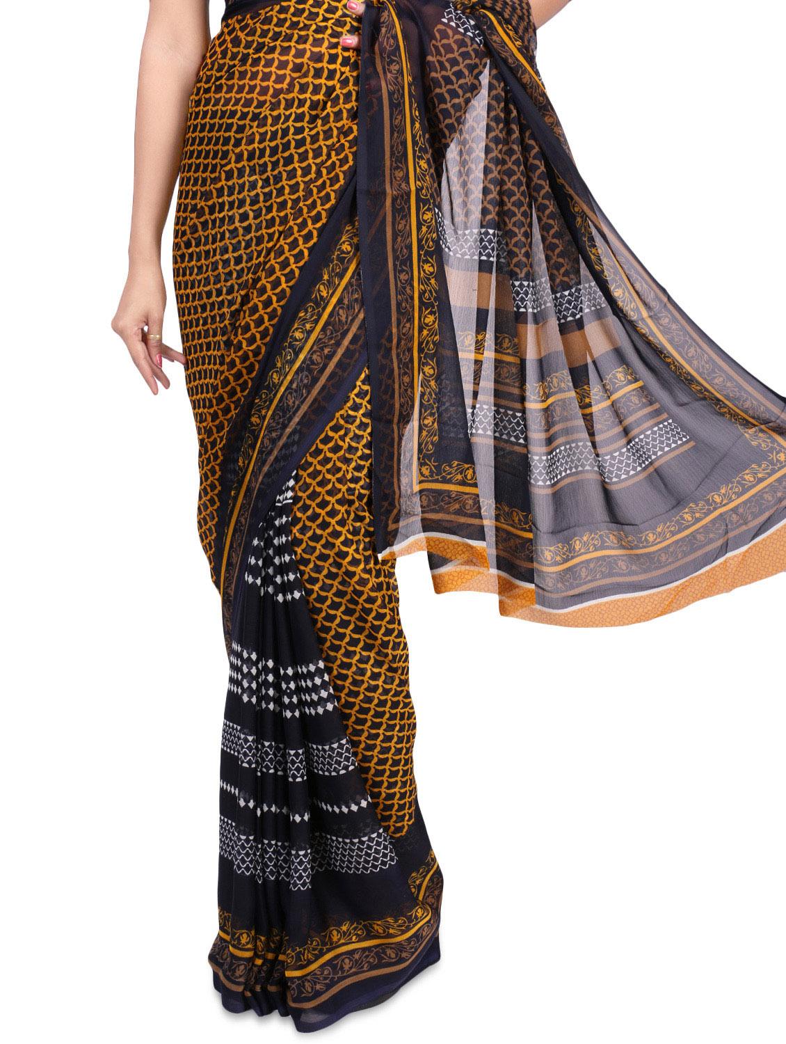 Multicolor printed chiffon saree with blouse - 1242646 - Zoom Image - 2