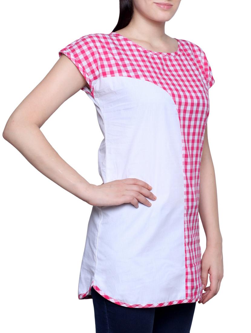 white checkered chiffon regular top - 12429251 - Zoom Image - 2