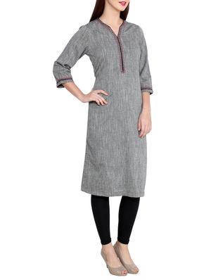 grey cotton straight kurta - 12430388 - Standard Image - 2