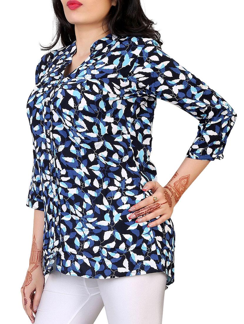 blue printed georgette shirt - 12441683 - Zoom Image - 2