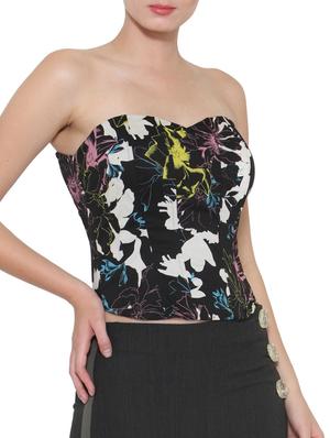 Black floral print viscose strapless top - 12449680 - Standard Image - 2