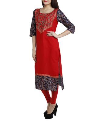 Red cotton regular kurta - 12455507 - Standard Image - 2