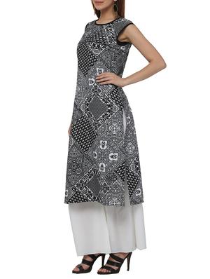 black crepe straight kurta - 12455912 - Standard Image - 2