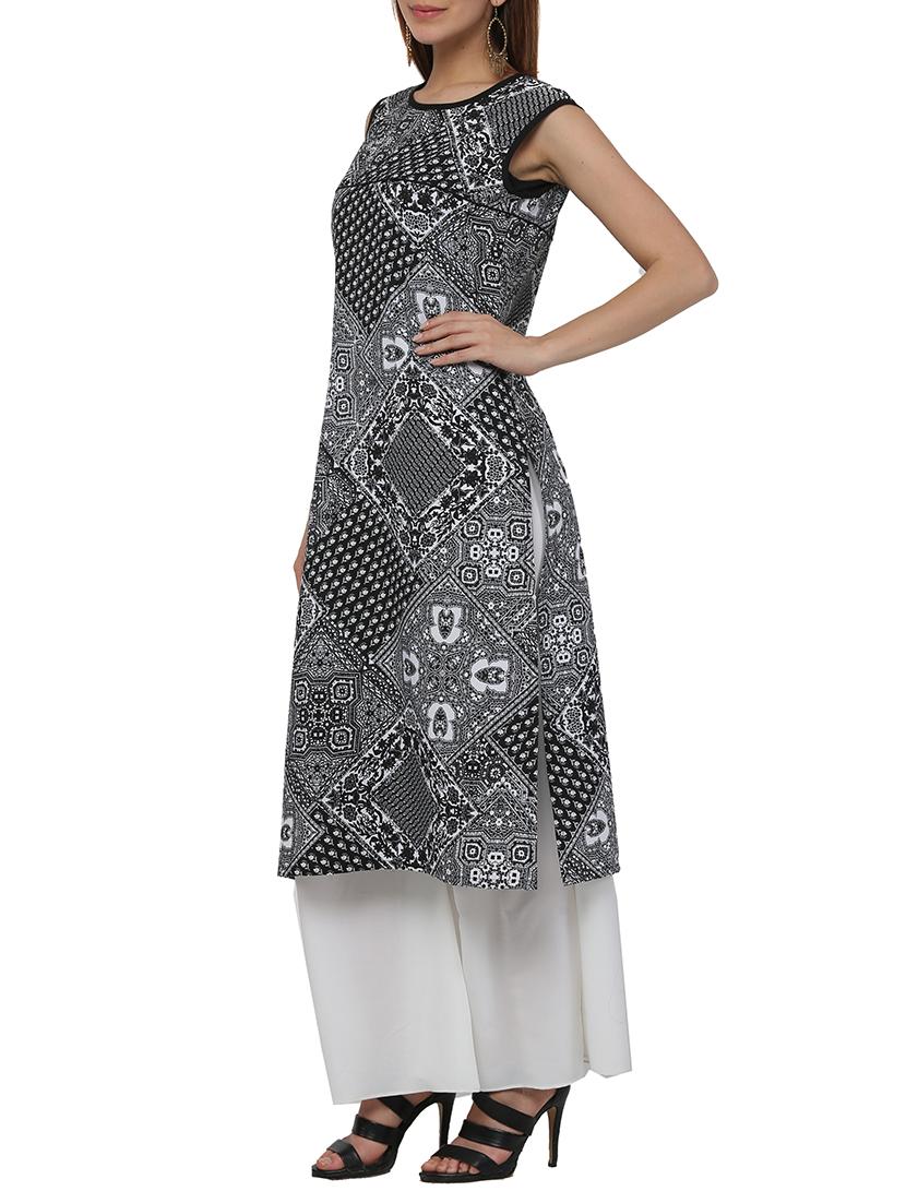black crepe straight kurta - 12455912 - Zoom Image - 2