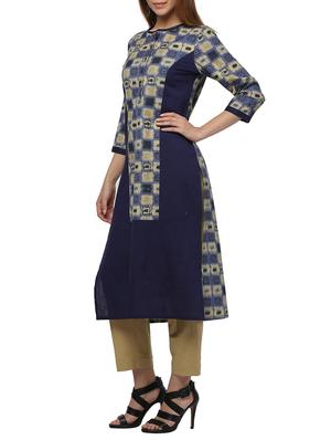 blue cotton blend straight kurta - 12455919 - Standard Image - 2