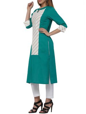 green cotton blend straight kurta - 12455924 - Standard Image - 2