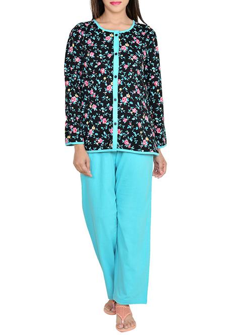 floral top with solid pajama set - 12457283 - Standard Image - 1