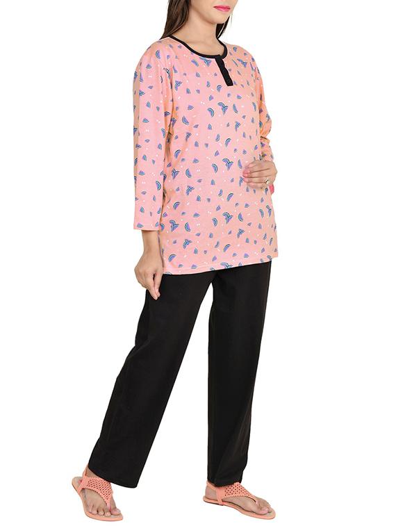 pink printed cotton pyjama set - 12457286 - Zoom Image - 2