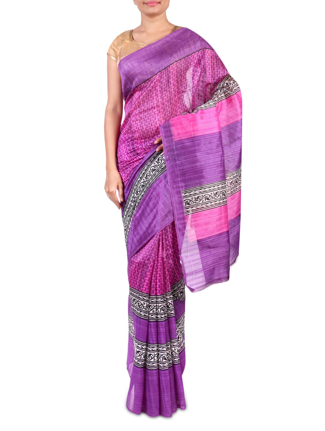 Purple Printed Bhagalpuri Silk Saree - By