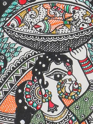 iMithila Beautiful Depiction Of Rural Woman With Fish Going To Market (47x23 cms) - 12481435 - Standard Image - 5