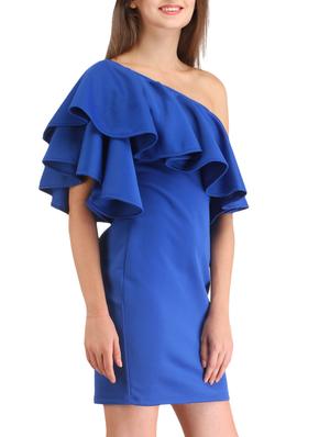 blue hosery single shoulder dress - 12482636 - Standard Image - 2
