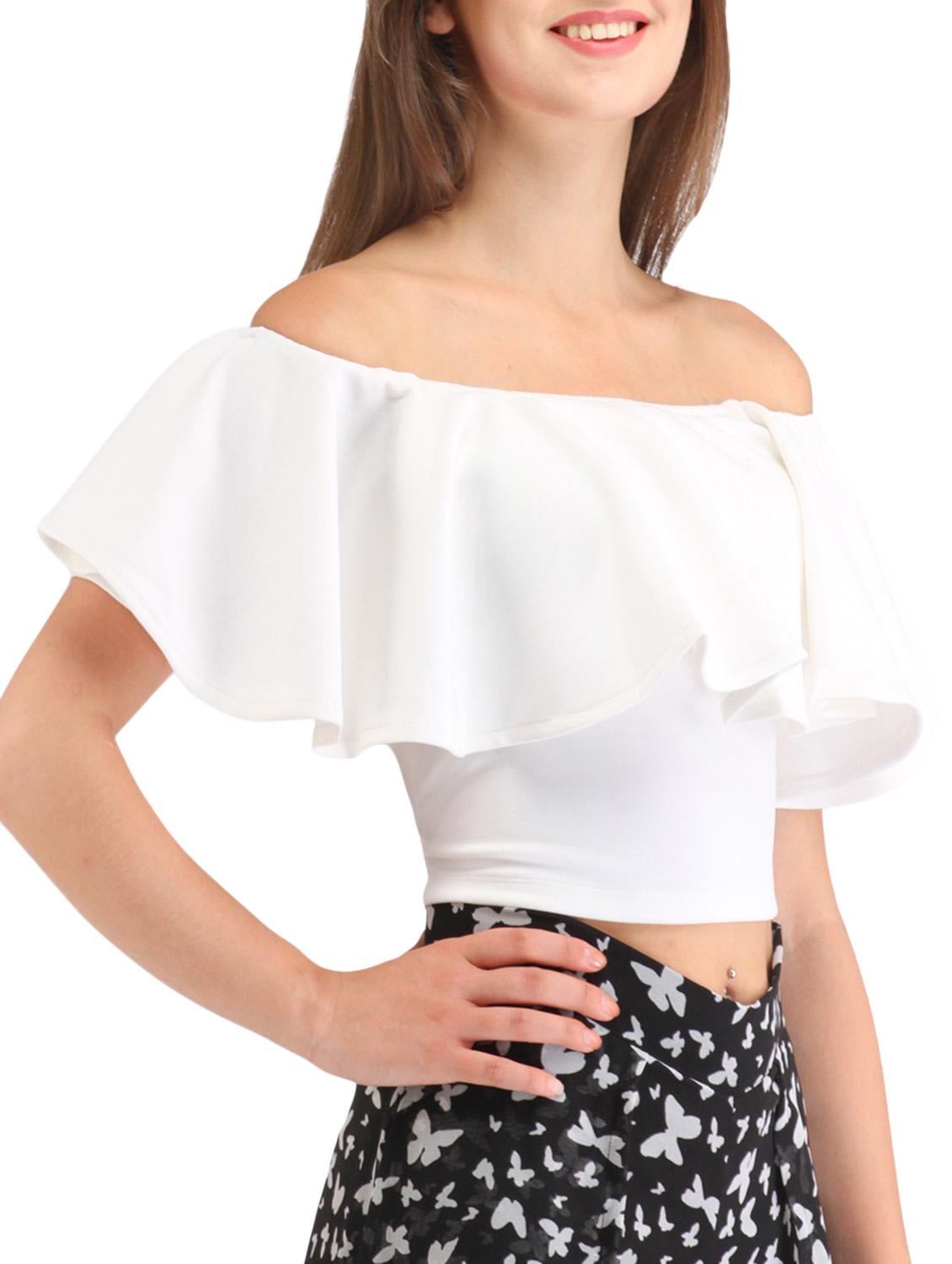 white hosery off shoulder crop top - 12483269 - Zoom Image - 2