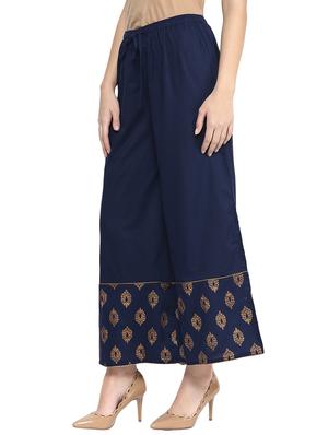 navy blue printed cotton palazzo - 12487231 - Standard Image - 2