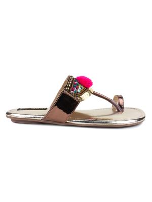 copper pom poms one toe kolhapuri - 12495987 - Standard Image - 2