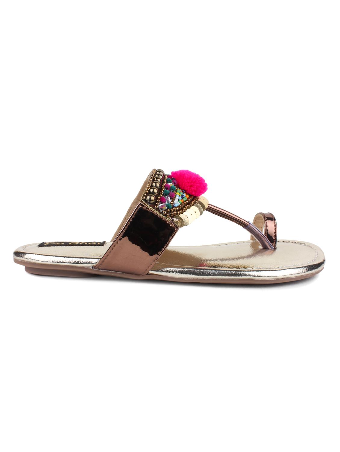copper pom poms one toe kolhapuri - 12495987 - Zoom Image - 2