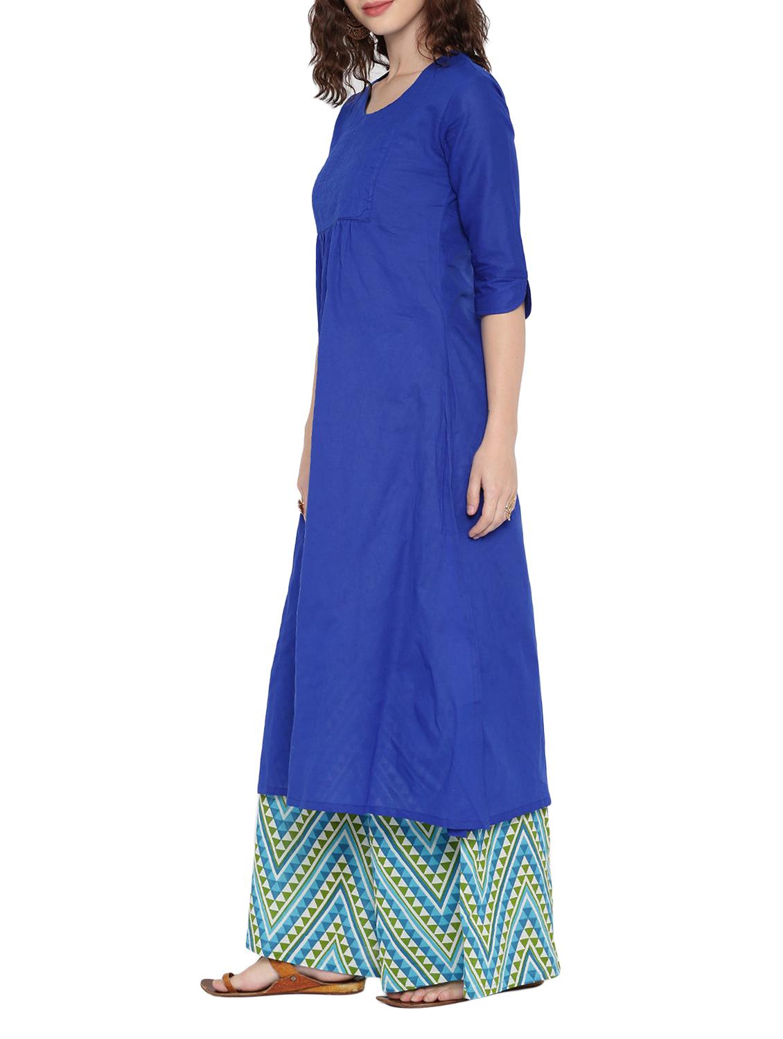 blue cotton long kurta - 12496409 - Zoom Image - 2