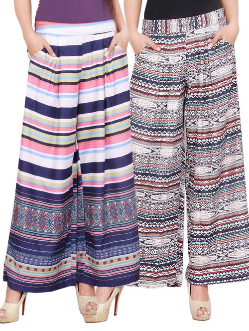 set of 2 multicolored printed rayon palazzos - 12515150 - Very Small Image - 1
