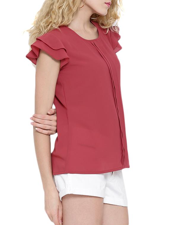 pintuck detail ruffled sleeve top - 12516461 - Zoom Image - 2