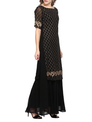 black georgette straight kurta - 12524538 - Standard Image - 2