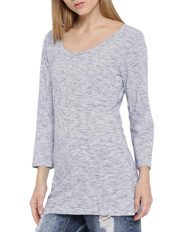 solid grey cotton long tee - 12550207 - Zoom Image - 2