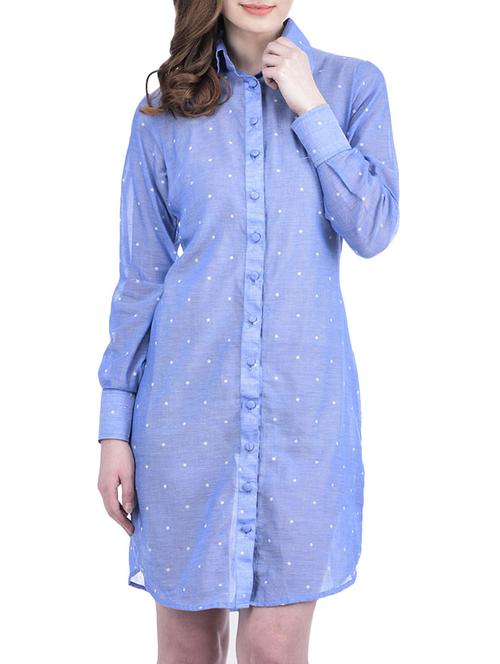 blue printed cotton shirt dress - 12552759 - Very Small Image - 1