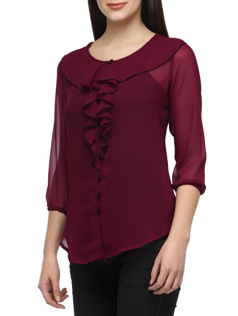solid wine ruffle top - 12585809 - Zoom Image - 2