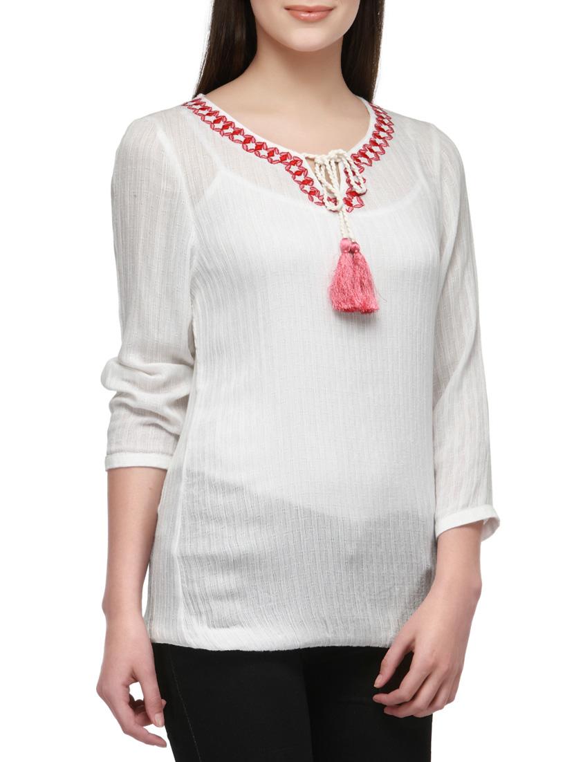 white viscose regular top - 12585814 - Zoom Image - 2