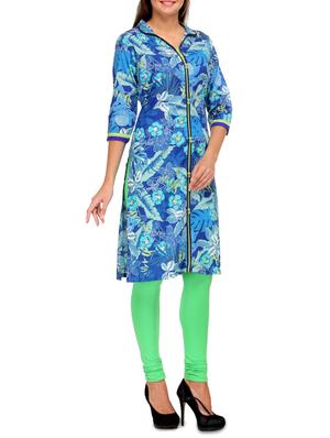 blue cotton printed kurta - 1267428 - Standard Image - 2