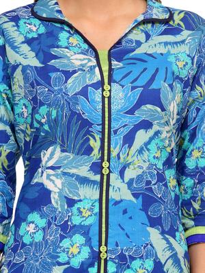 blue cotton printed kurta - 1267428 - Standard Image - 5
