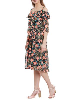 multicolored floral printed georgette dress - 12758381 - Standard Image - 2