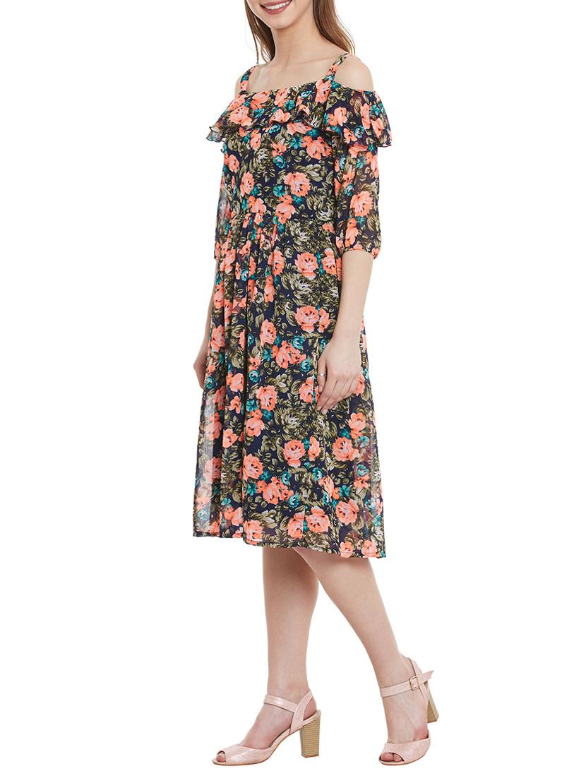 multicolored floral printed georgette dress - 12758381 - Zoom Image - 2