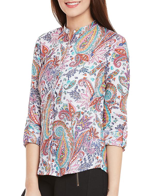 white paisley printed cotton shirt - 12780092 - Zoom Image - 2