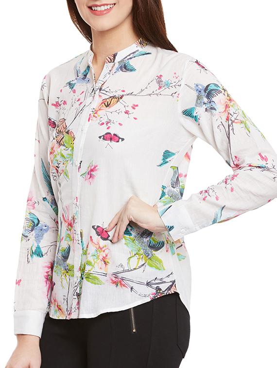 white floral printed cotton regular shirt - 12780093 - Zoom Image - 2