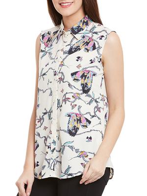 white printed crepe regular shirt - 12780094 - Standard Image - 2
