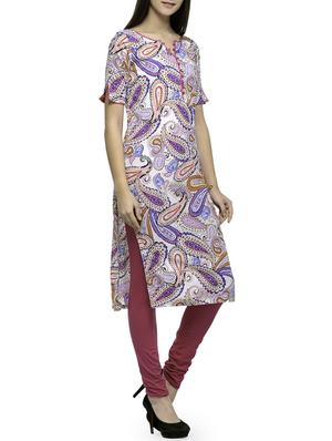 blue crepe straight printed kurta - 12780211 - Standard Image - 2